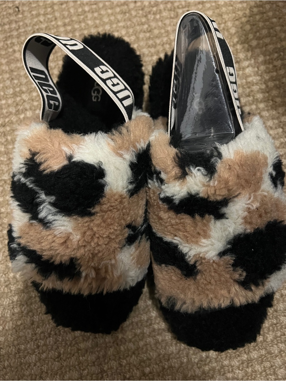 Fluff Yeah Slide Cow Print Uggs